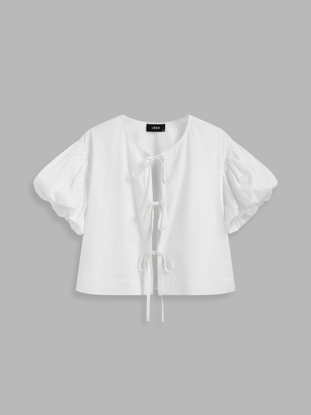100% Cotton Tie Front Bubble Sleeve Shirt Curve & Plus