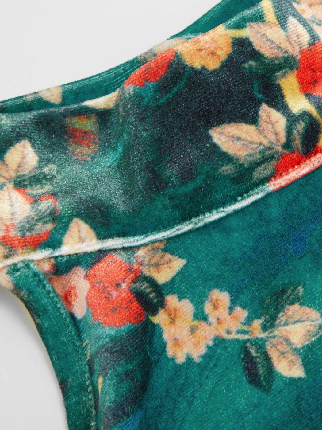 Velvet Stand Collar Floral Ruched Tank Top