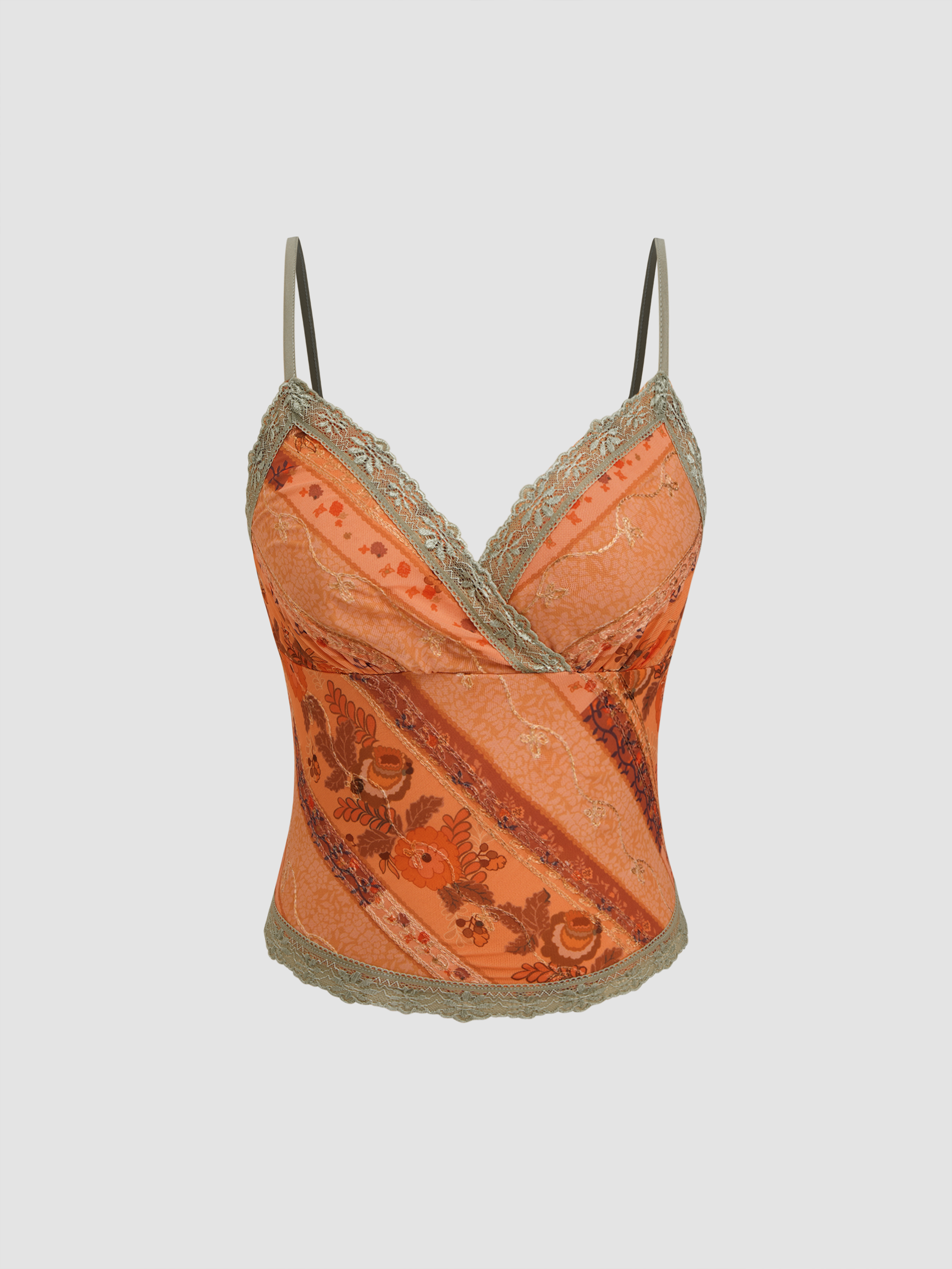 Mesh Sweetheart Floral Lace Trim Cami Top