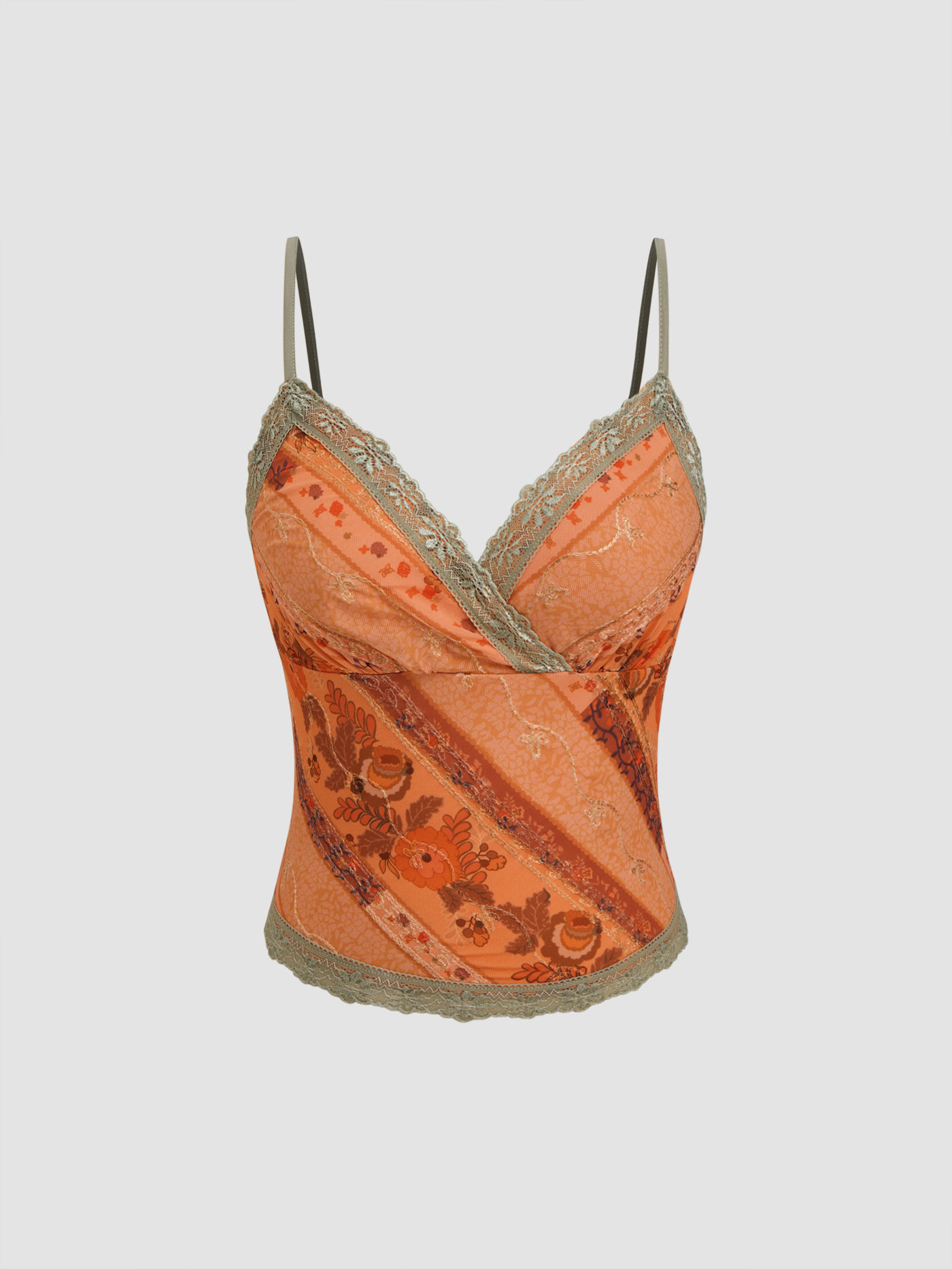 Mesh Sweetheart Floral Lace Trim Cami Top