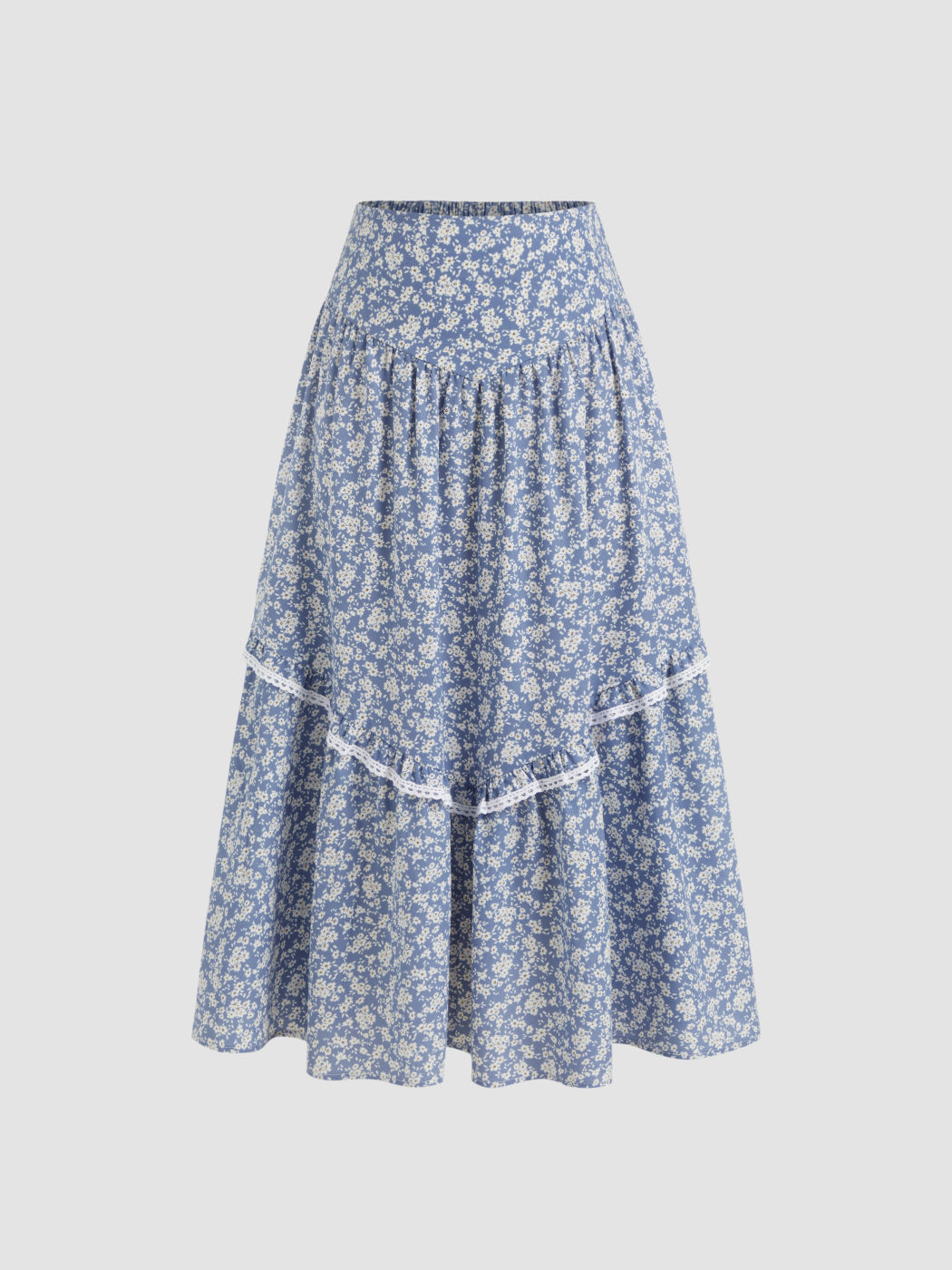 Mid Rise Floral Ruffle Maxi Skirt