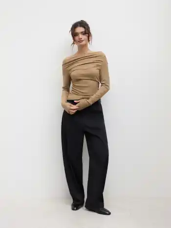 Solid Asymmetrical Neck Long Sleeve Top