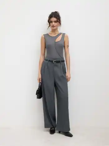 Belted Pleated Wide Leg Trousers