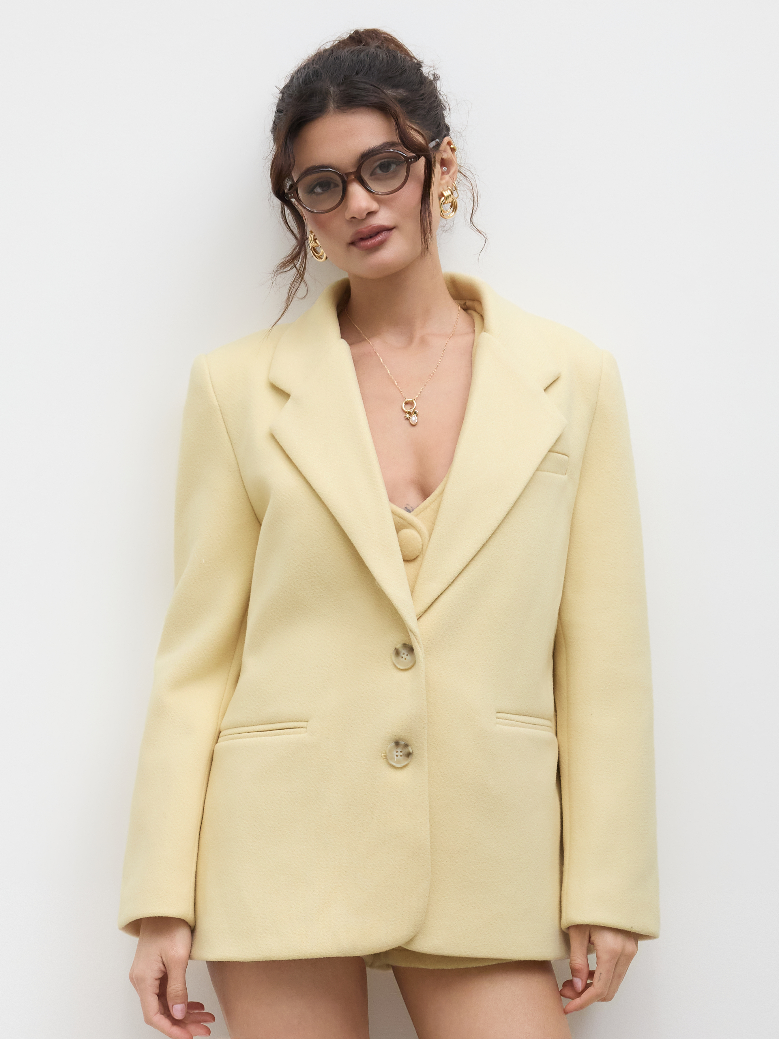 Wool-look Notched Collar Oversized Blazer
