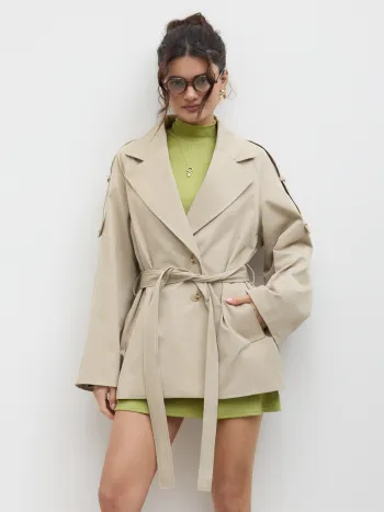 Oversized Collar Belted Trench Coat
