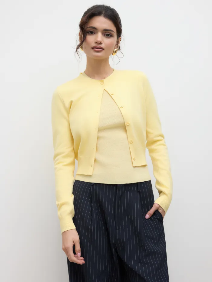 Knit V-neck Shirred Cardigan