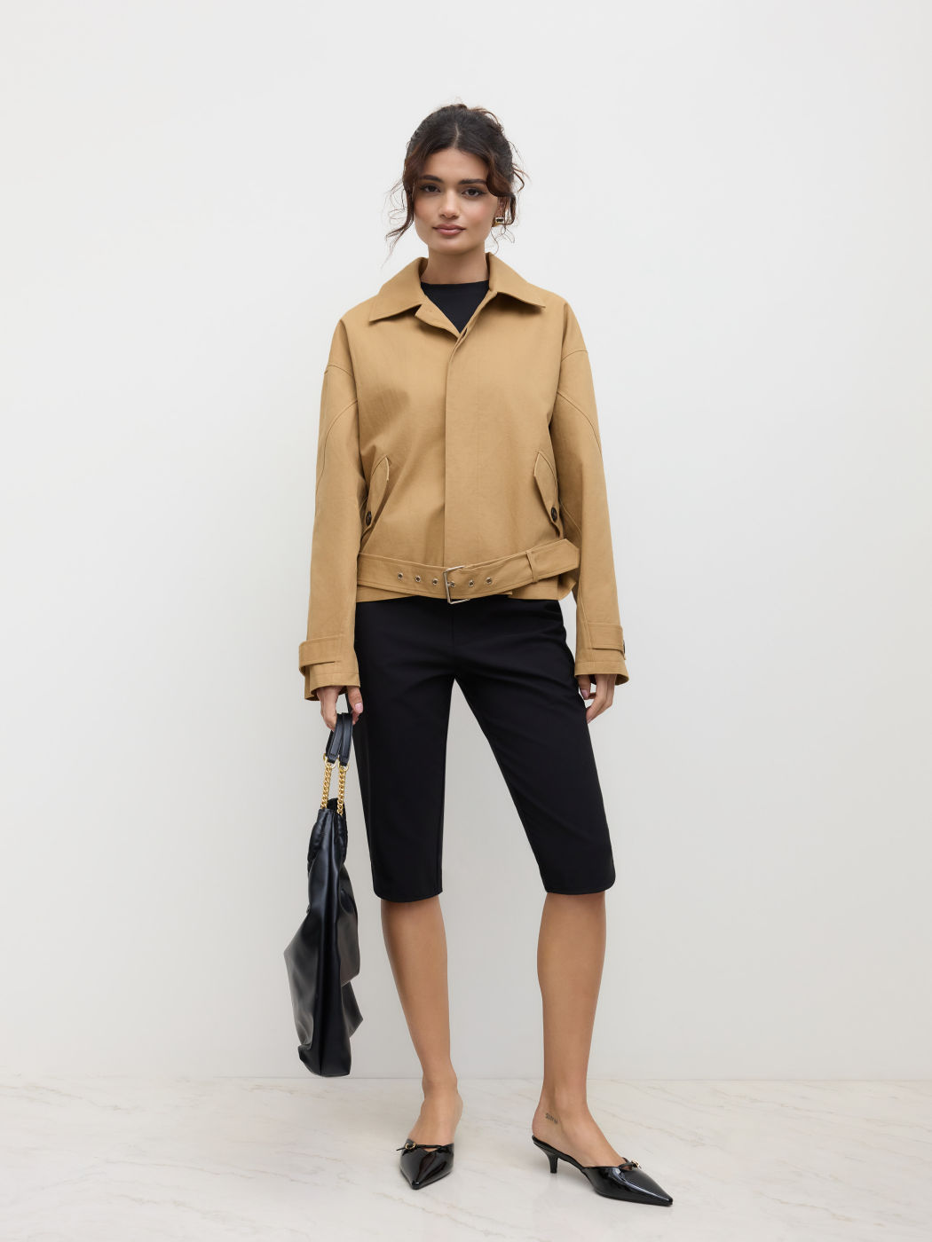 100% Cotton Collar Belted Oversized Windbreaker