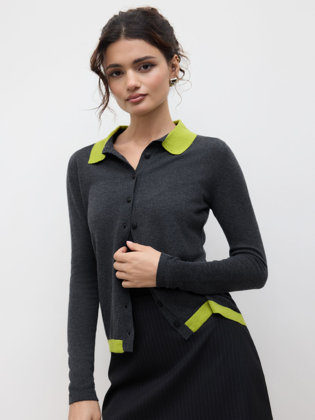 Wool-blend Collar Two Tone Knitted Top