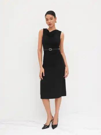 Cowl Neck Ruched Midikleid mit Gürtel