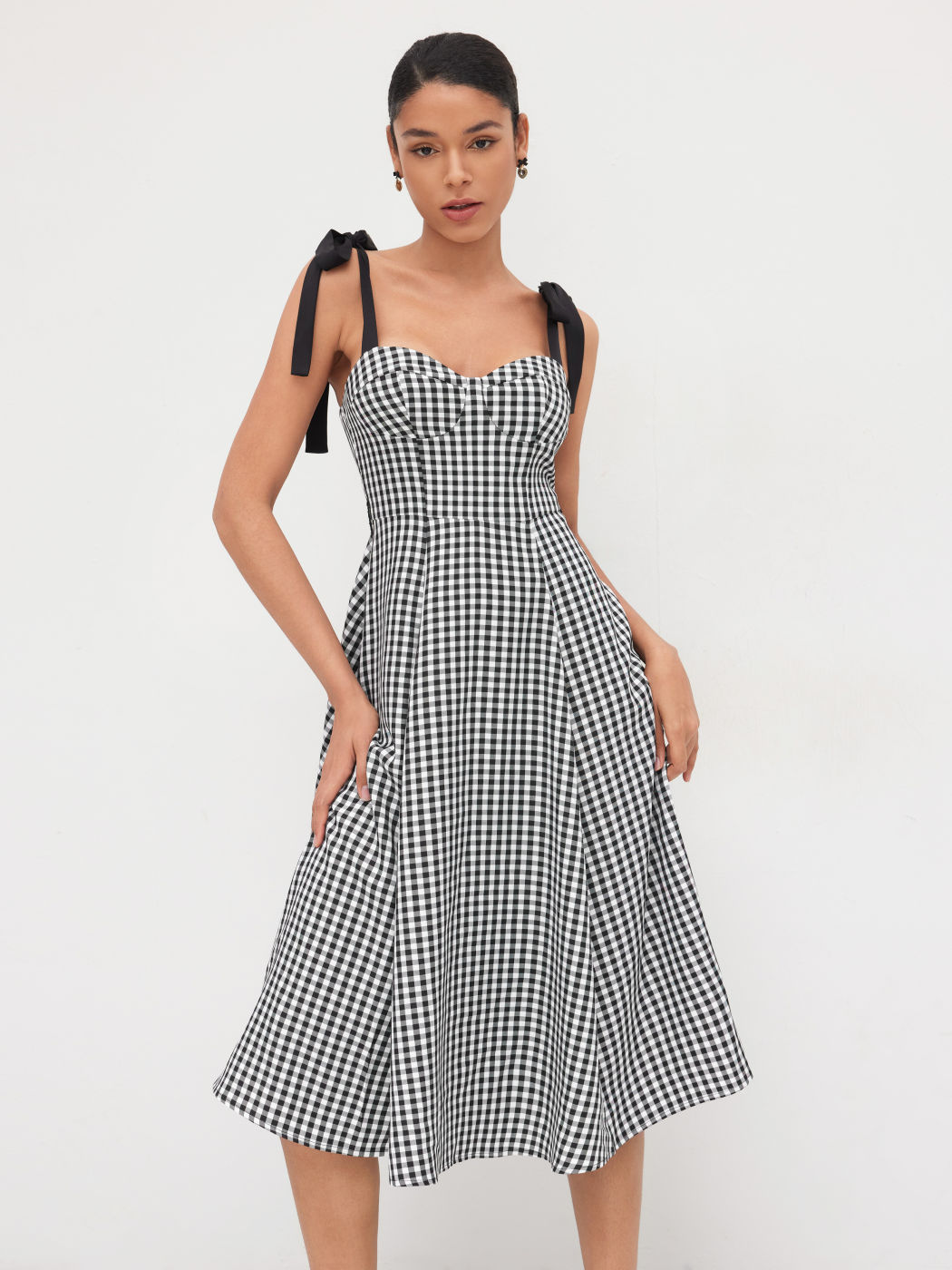Sweetheart Gingham Bowknot Midi Dress