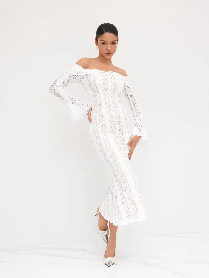 Wedding Wedding Guest Dress wedding guest wedding special occasion dresses  Wuthering Romance Lace Lace Off-shoulder Floral Knotted Maxi Dress For Date