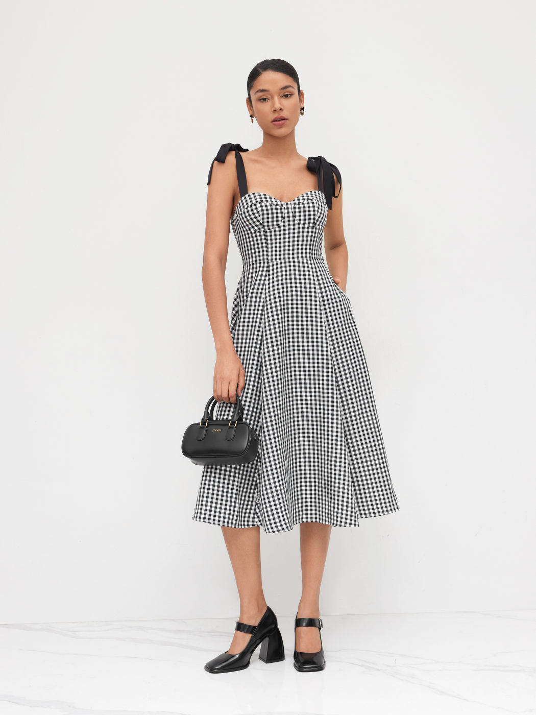 Sweetheart Gingham Bowknot Midi Dress