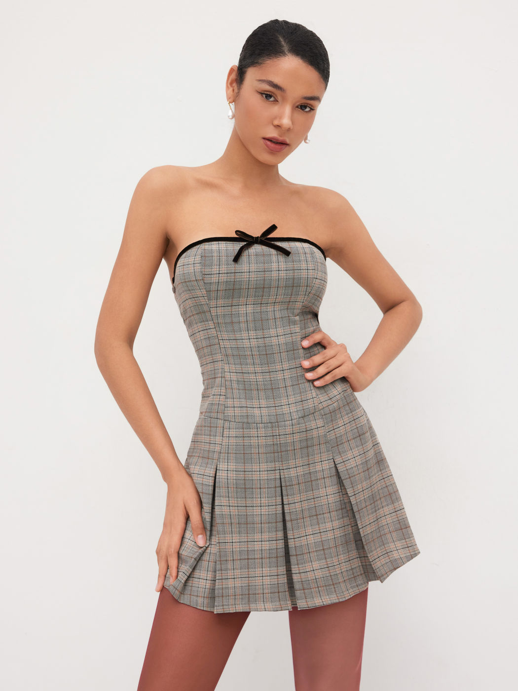 Tartan Bowknot Bandeau Mini Dress