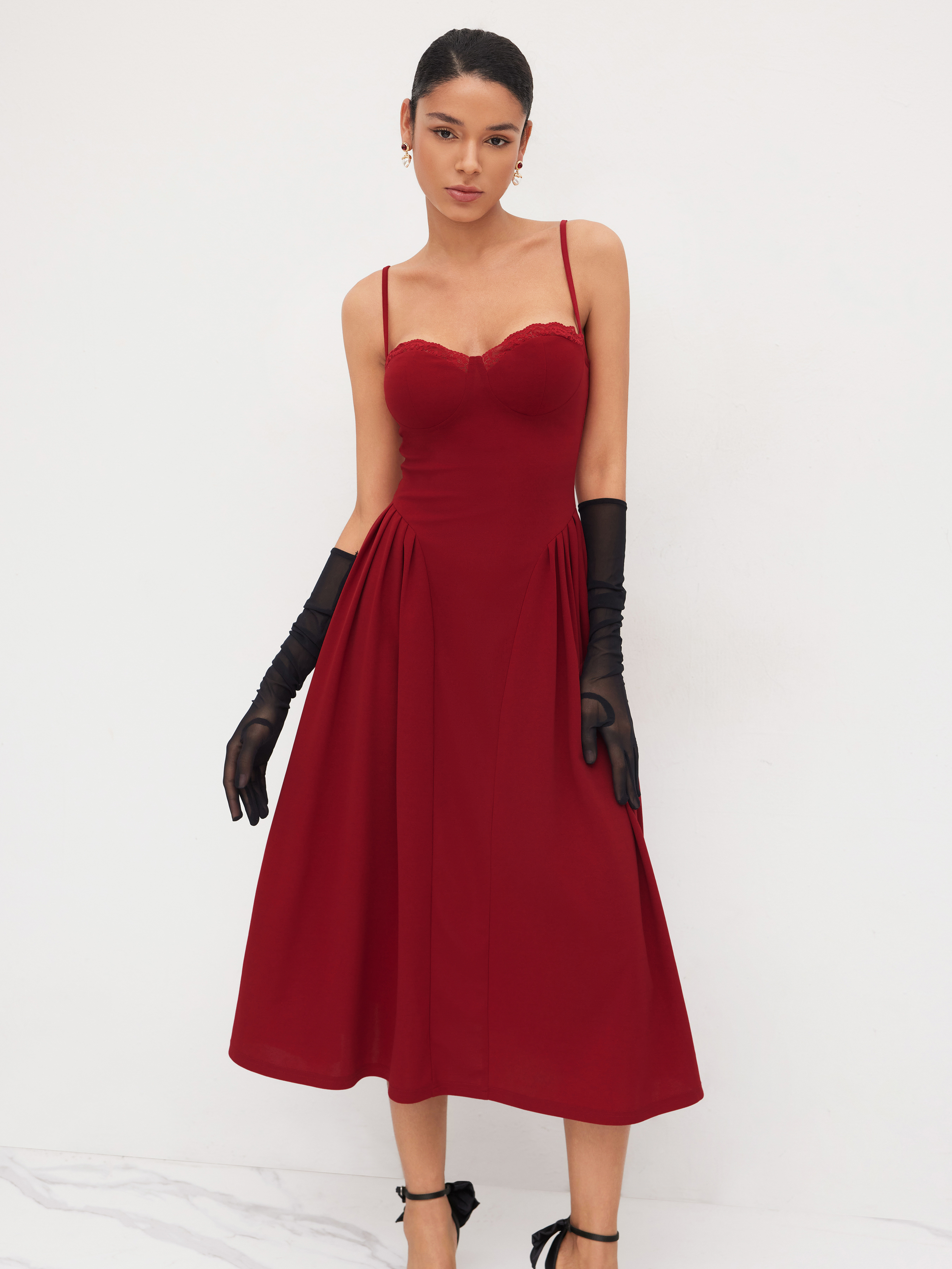 Knit Fabric Square Neck Lace Trim Ruffle Maxi Dress For Date