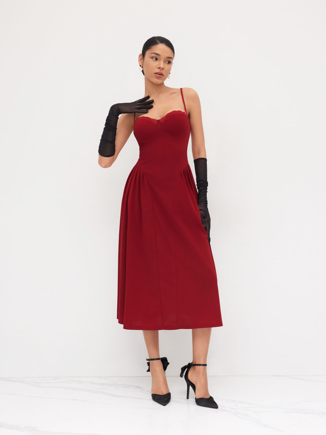 Square Neck Lace Trim Ruffle Maxi Dress