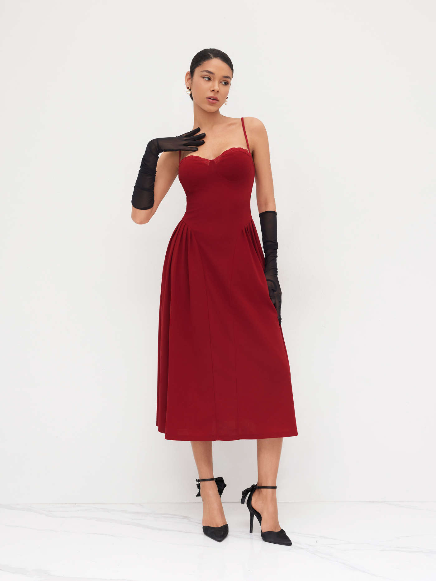 Square Neck Lace Trim Ruffle Maxi Dress