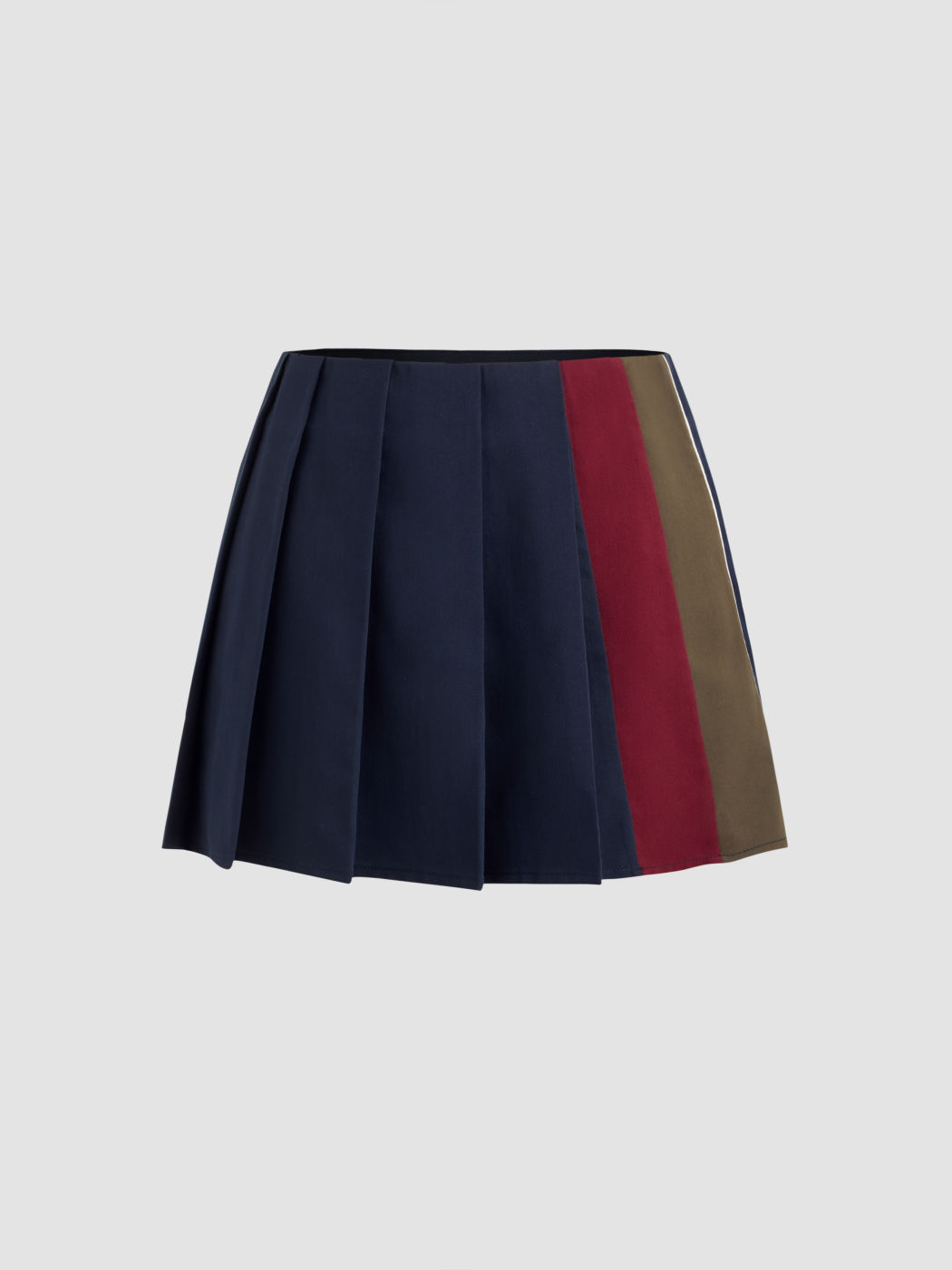 Cotton-blend Mid Rise Colorblock Pleated Mini Skirt