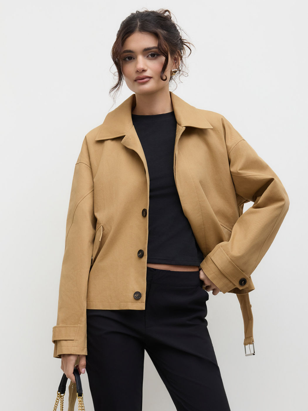 100% Cotton Collar Belted Oversized Windbreaker