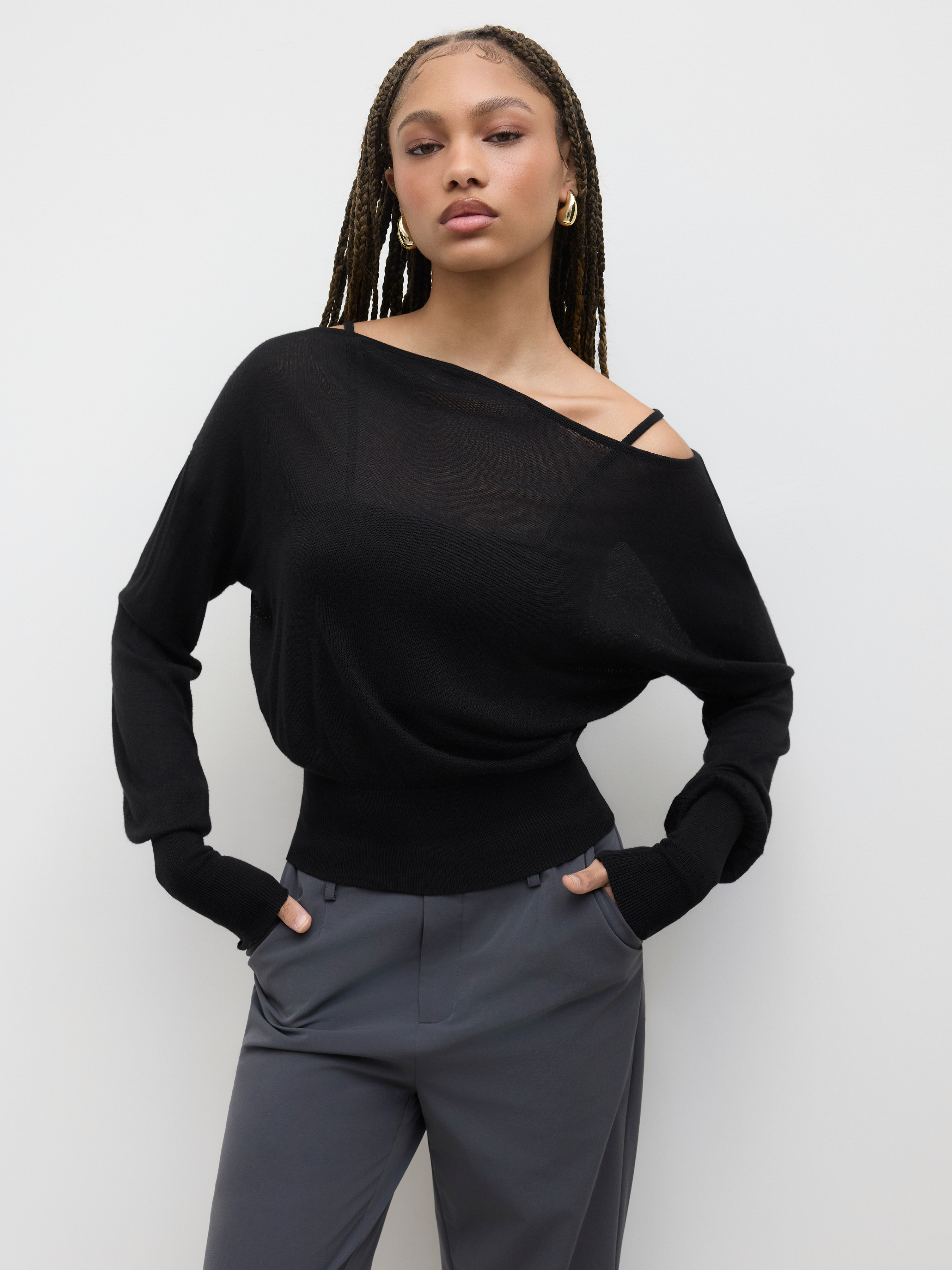 Knit Fabric Oversized Off-shoulder Two-piece Knitted Top For