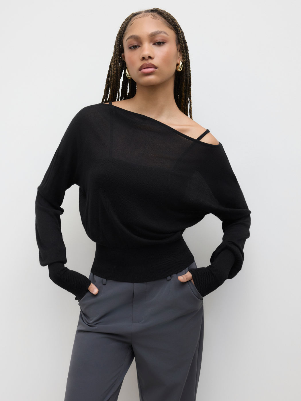 Oversized Off-shoulder Two-piece Knitted Top