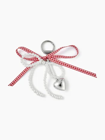 FAUX PEARL & BOWKNOT & HEART KEYCHAIN