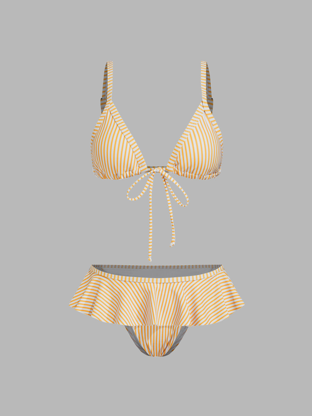 V-neck Stripe Ruffle Hem Bracelet Cheeky Bikini Set