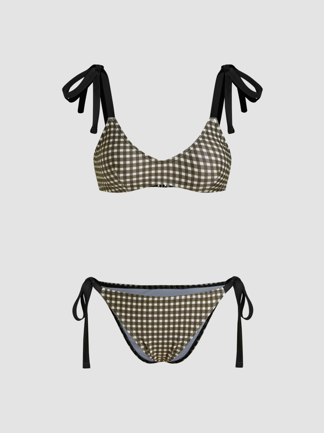 U-neckline Gingham Bowknot Bracelet Tie Side Bikini Set