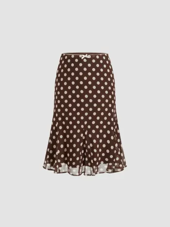 Mesh Low Rise Polka Dot Bowknot Mermaid Skirt