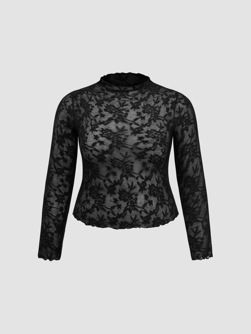 Lace Stand Collar Lettuce Trim Top Curve & Plus