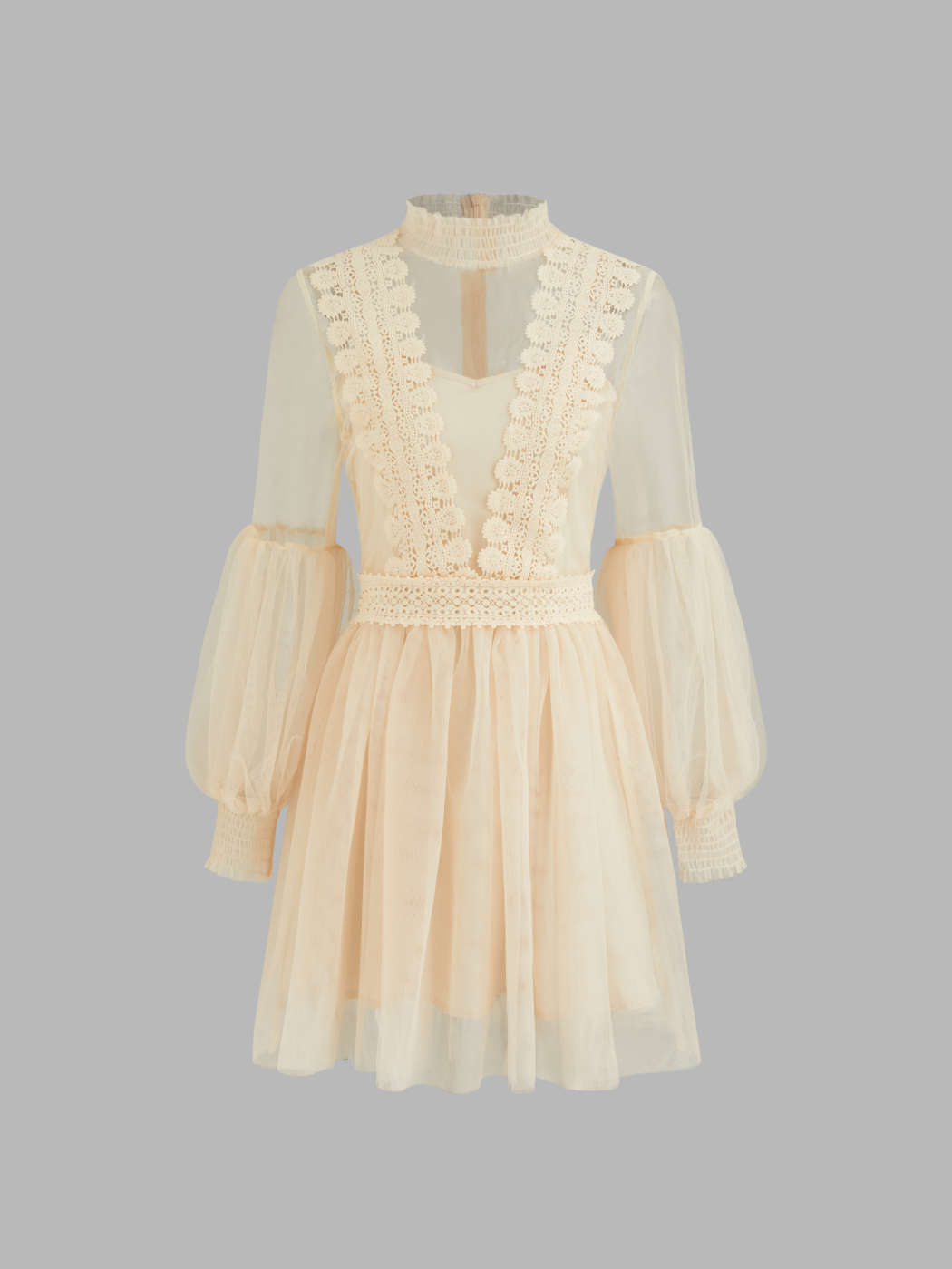 Tissé Stand Collar Embroidery Ruffle Tulle Mini Dress For Congés