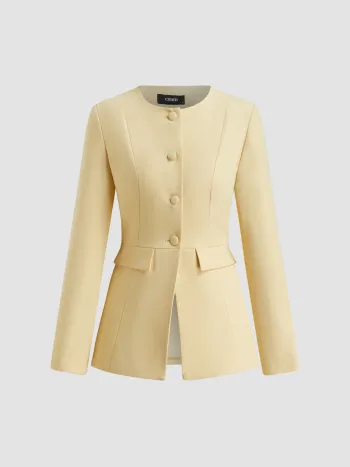 Blazer mit runder Halsöffnung und Knopfverschluss und Schlitz