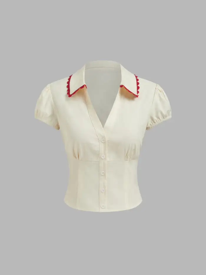 Mandarin Collar Ruched Split Top