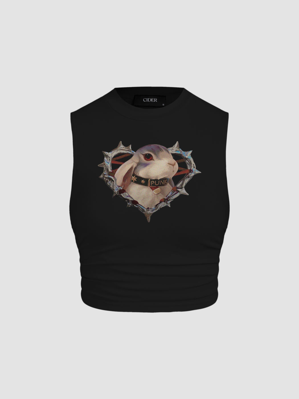 Punk-Hasen-Grafik Rundhals-Rusche-Crop-Tank-Top