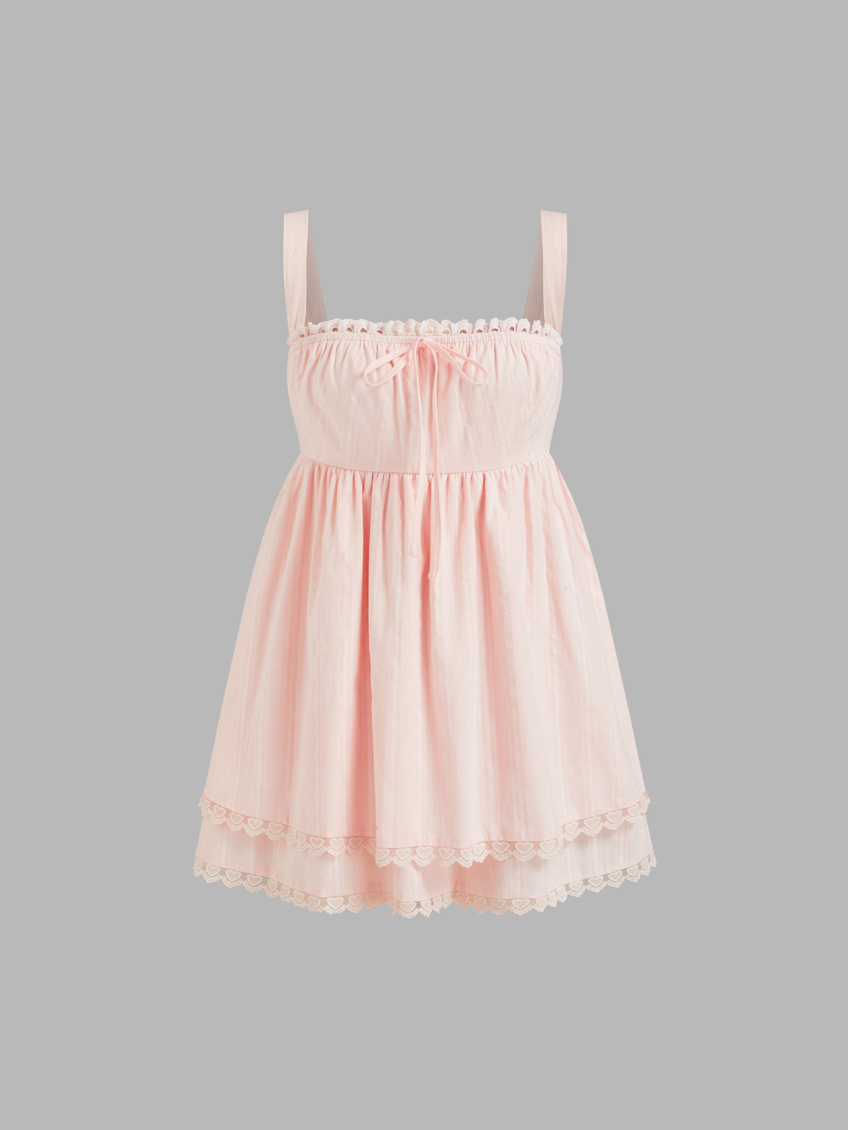 Cotton Broderie Anglaise Hem Layered Knotted Mini Dress
