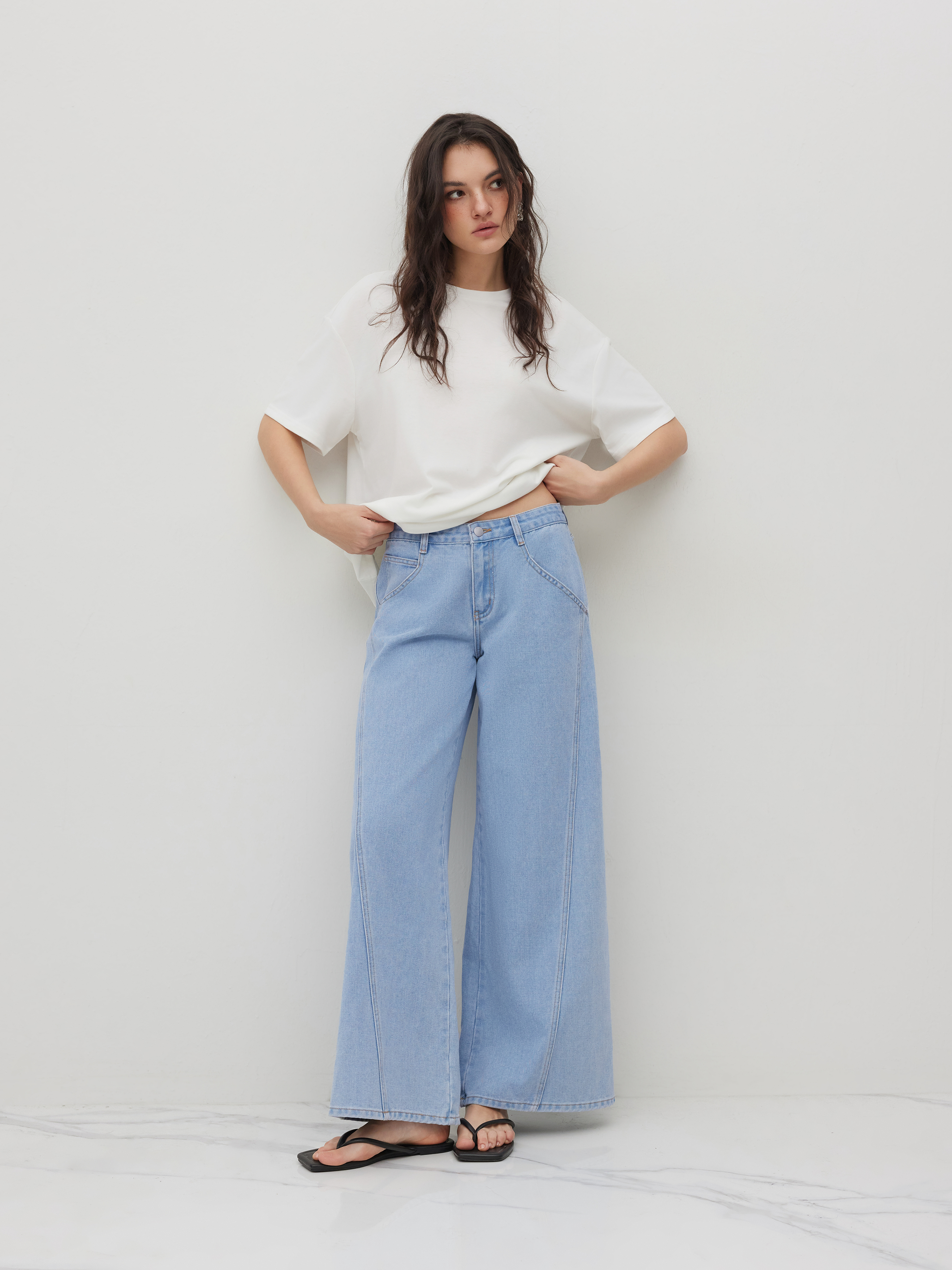 ≪Cider≫サイダーデニム ローライズ ワイドレッグ ジーンズ Denim Cider Denim Low Rise Wide Leg Jeans For Daily Casual