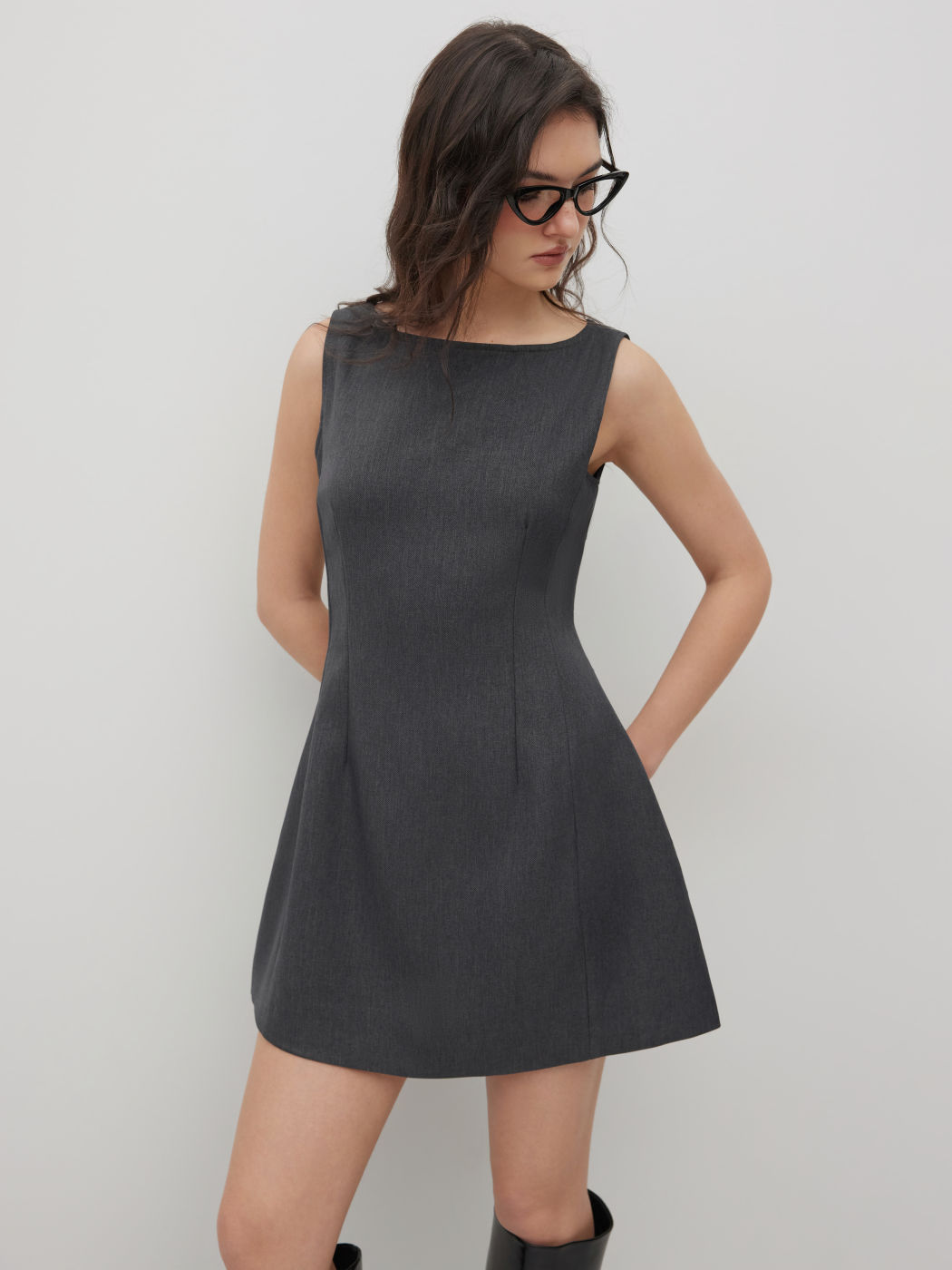 Bootsausschnitt Mini Kleid