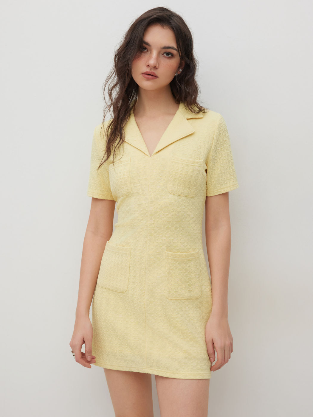 Collar Texture Pocket Mini Dress