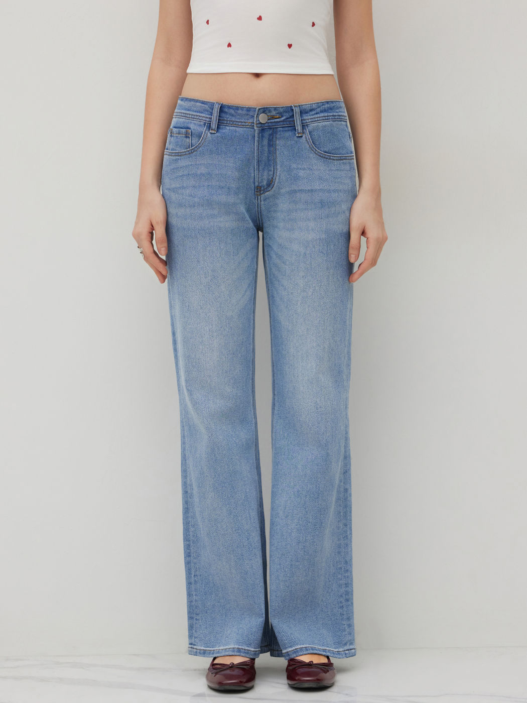 Stretch Cider Denim Low Rise Straight Leg Jeans