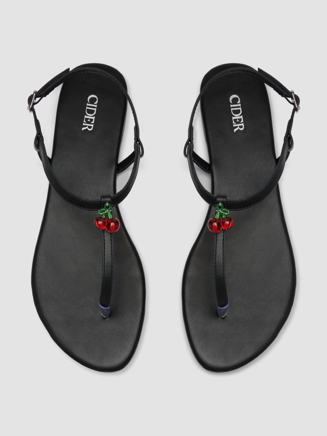 ADJUSTABLE STRAP CHERRY FLIP-FLOP FAUX LEATHER SANDALS