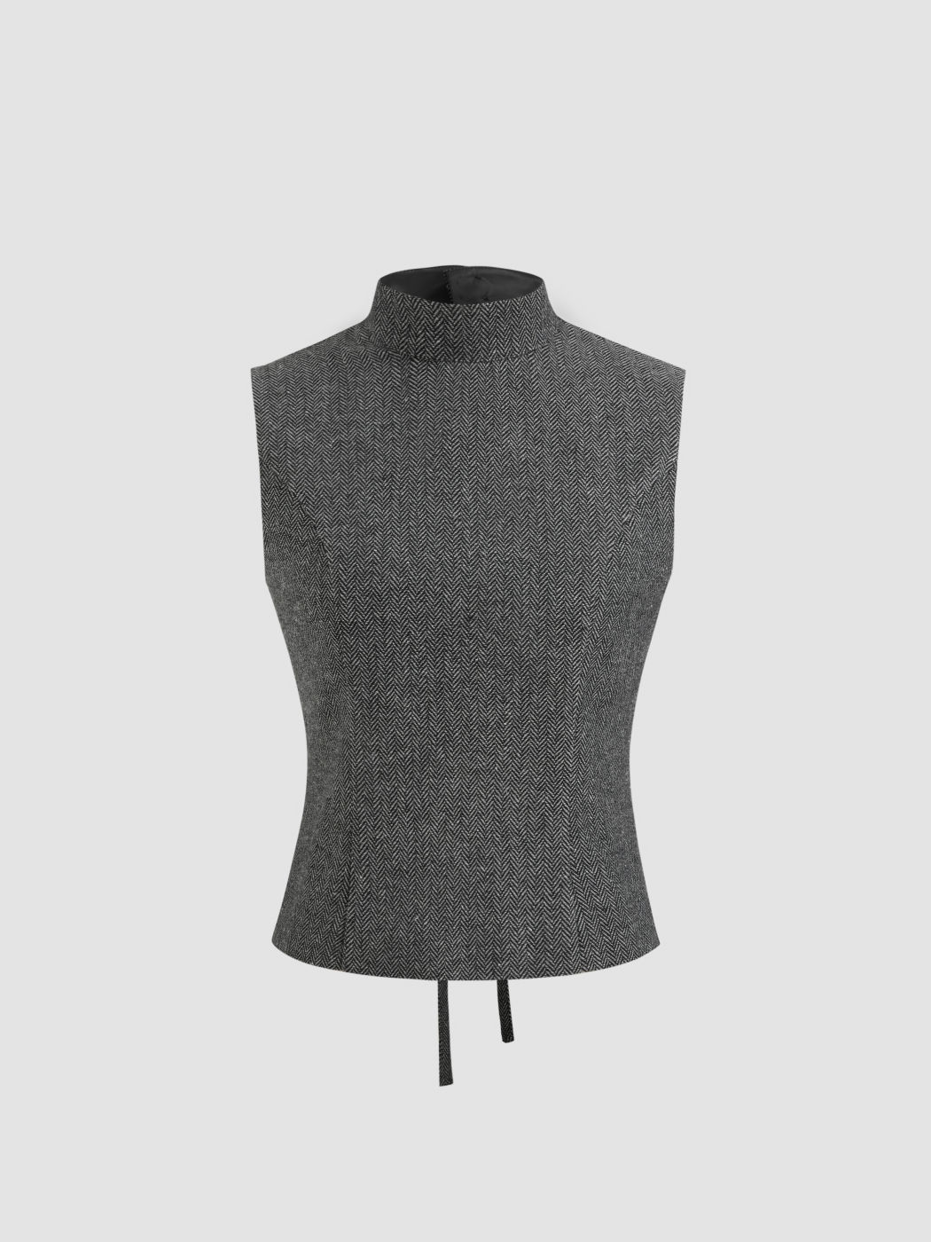 Jacquard High Neck Tie Back Bow Tank Top