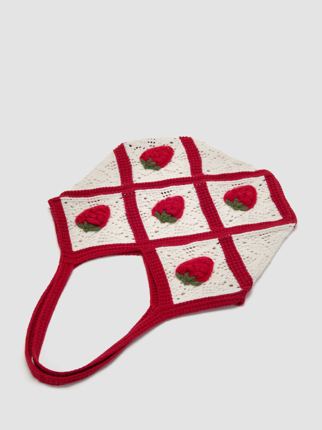 Zweifarbiger Erdbeere- und Argyle-Stricktaschenbeutel