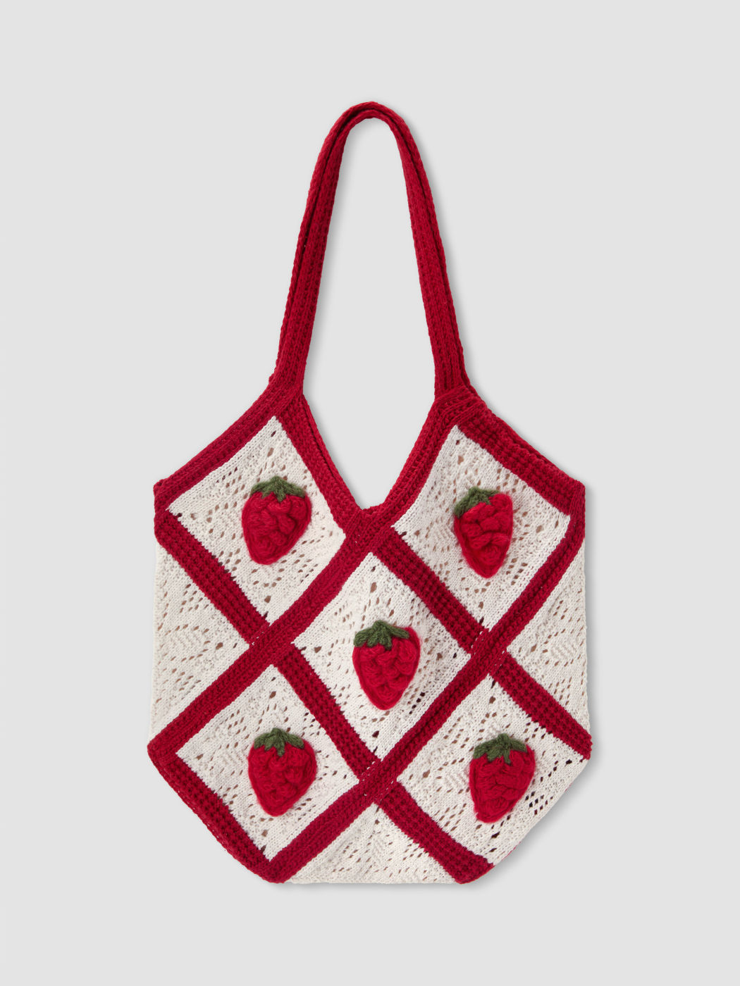 Zweifarbiger Erdbeere- und Argyle-Stricktaschenbeutel