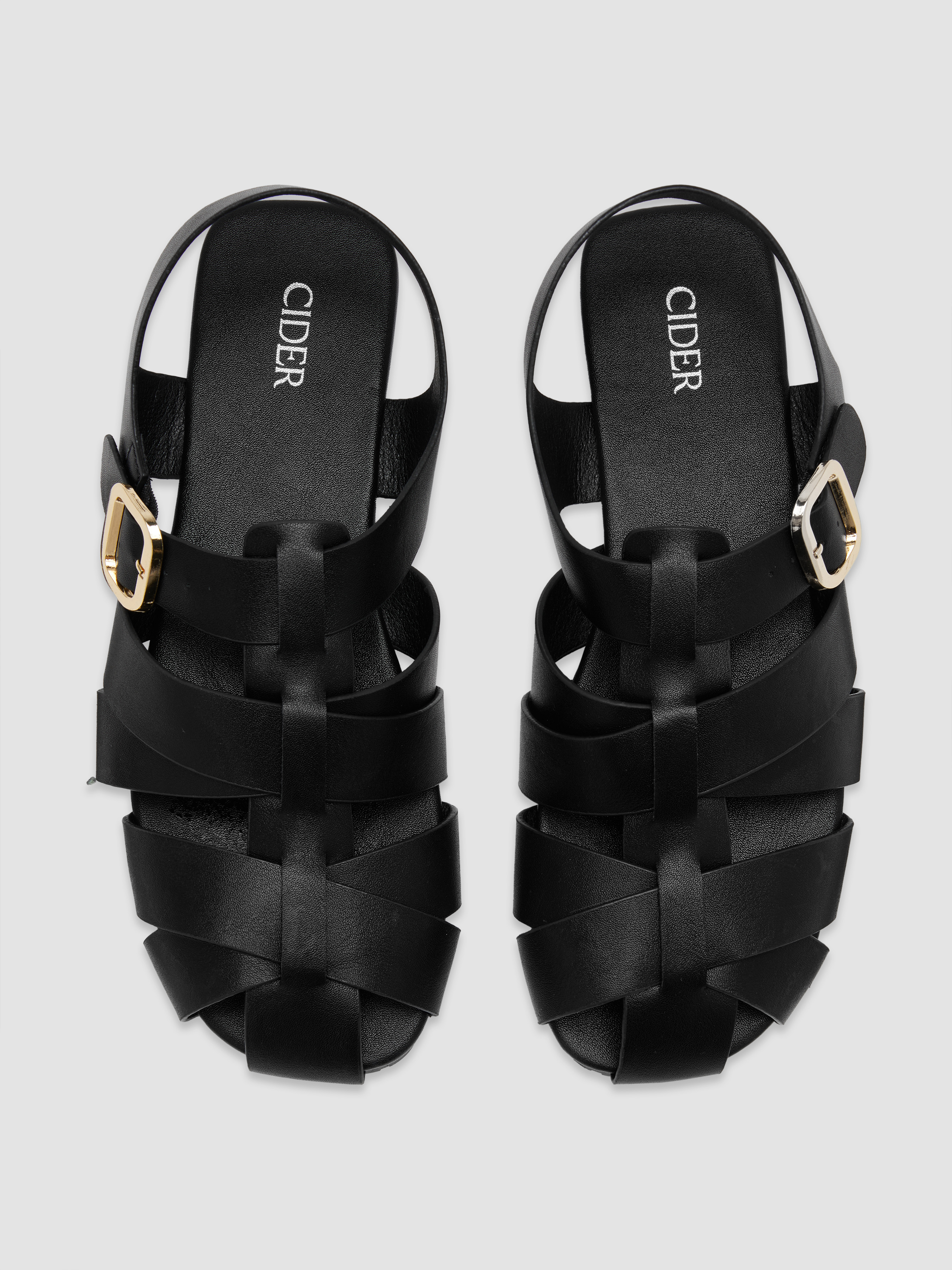 SQUARE BUCKLE FAUX LEATHER FISHERMAN SANDALS
