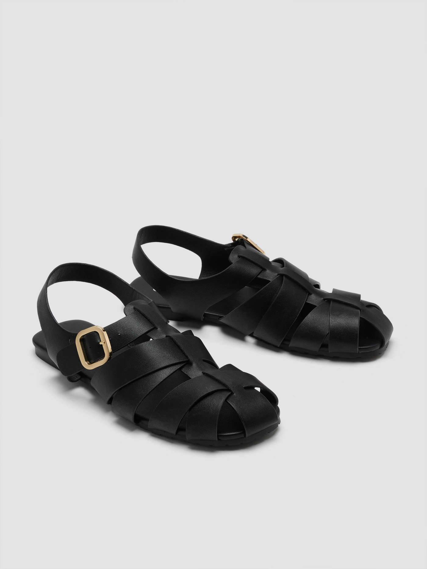 SQUARE BUCKLE FAUX LEATHER FISHERMAN SANDALS