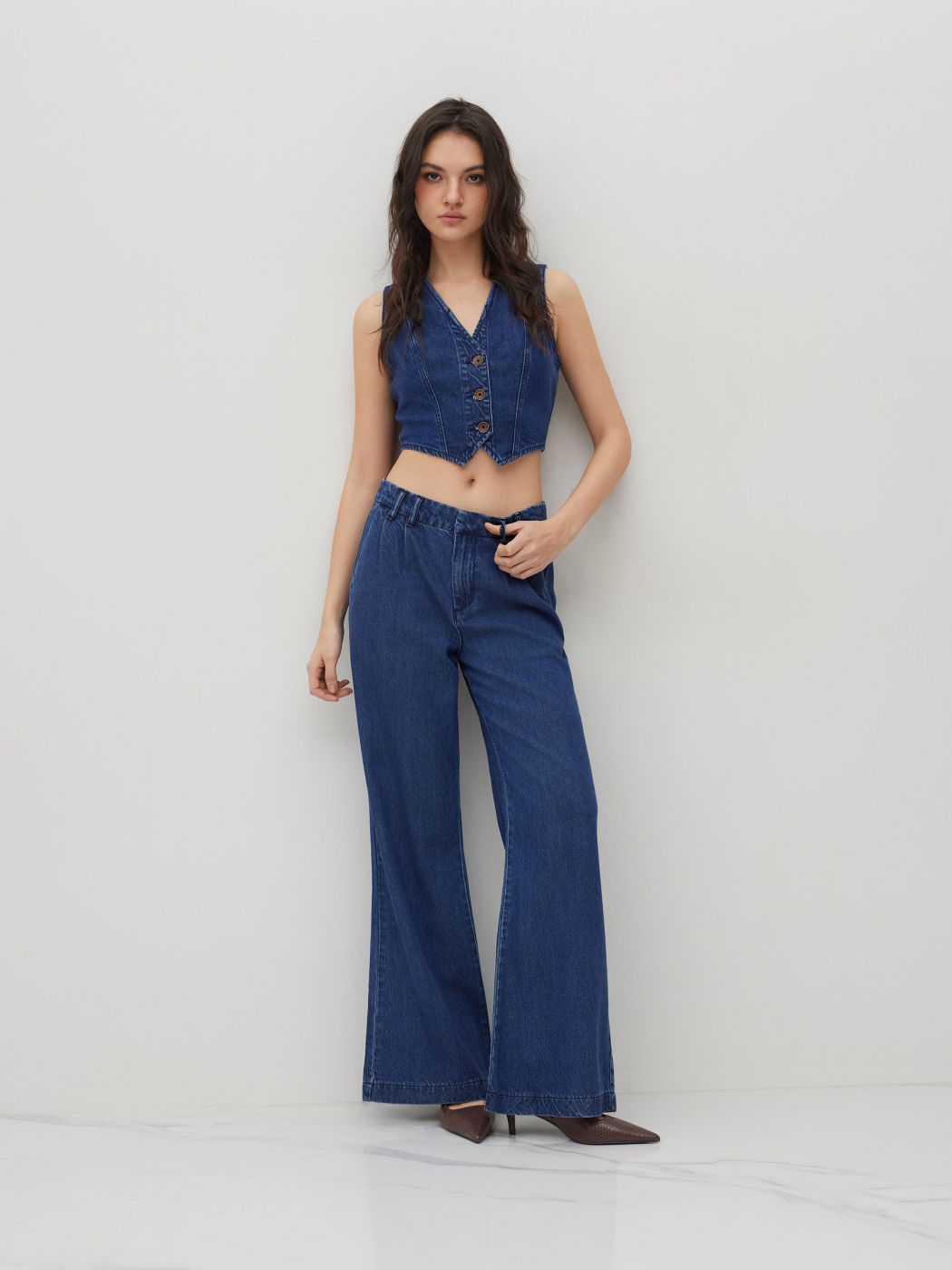 Denim V-neck Crop Vest