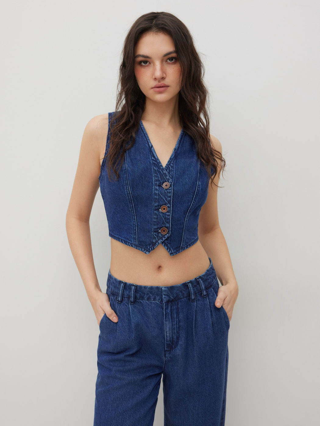 Denim V-neck Crop Vest