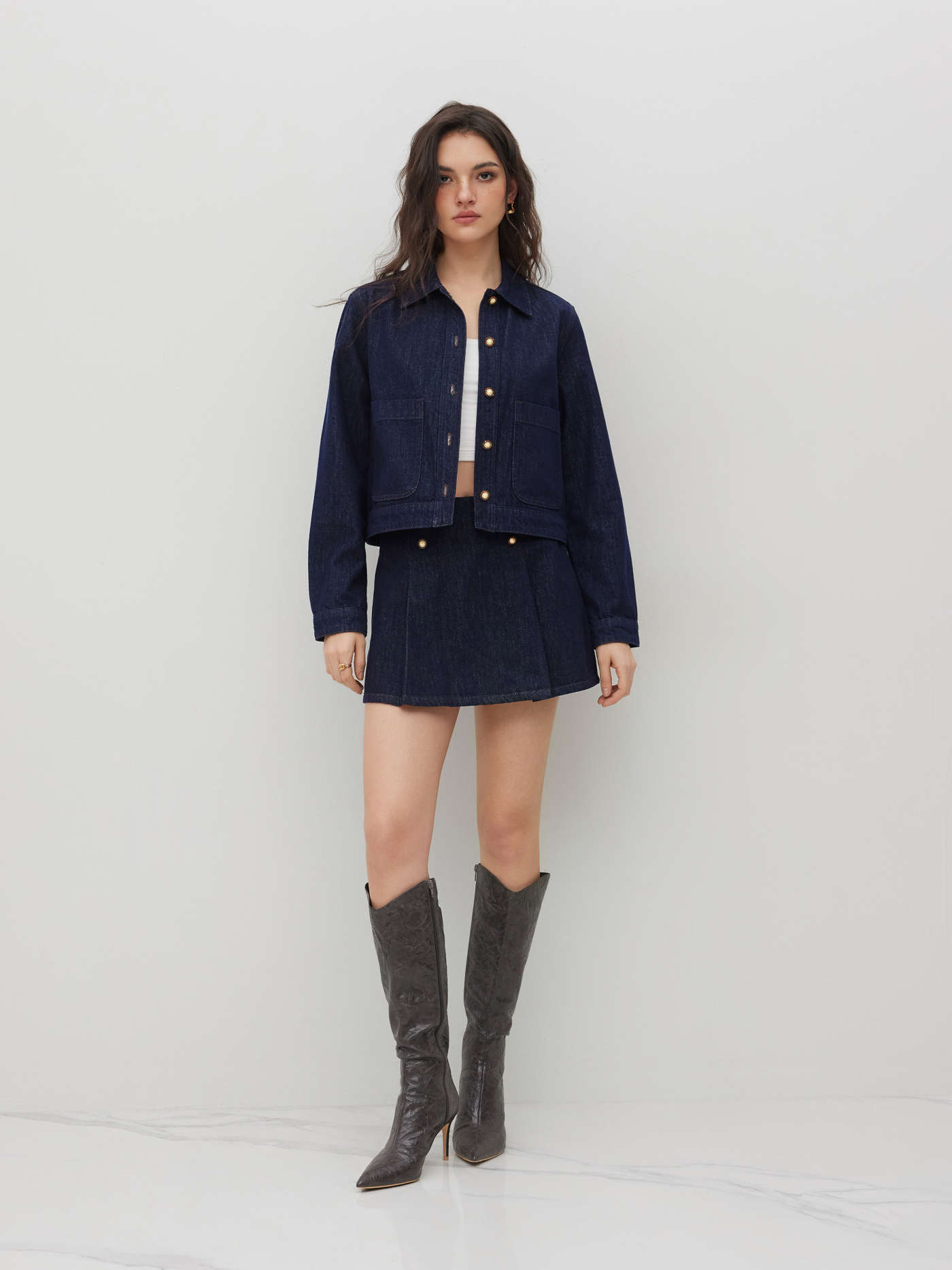 Denim Denim Collar Button Jacket For Daily Casual