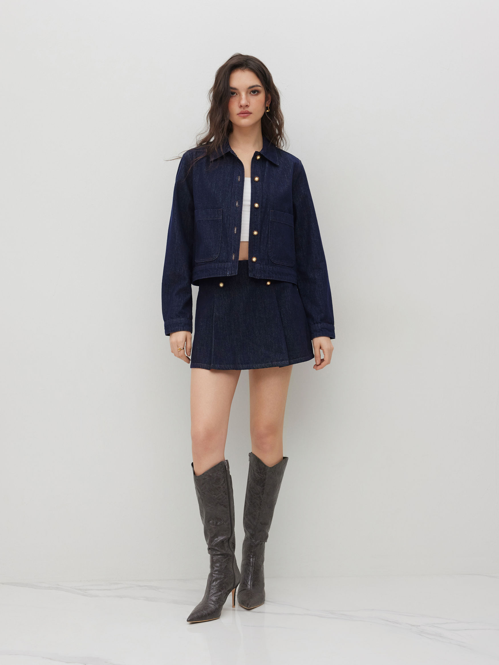 Denim Collar Button Jacket