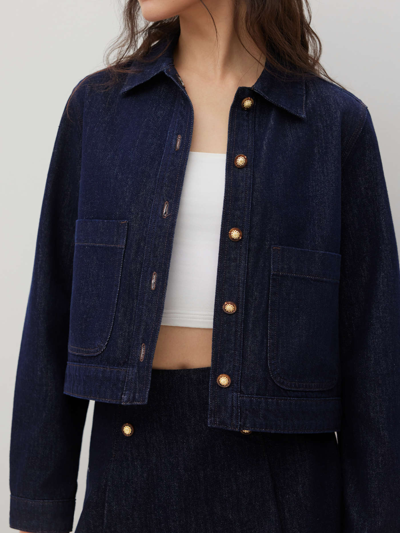 Denim Denim Collar Button Jacket For Daily Casual
