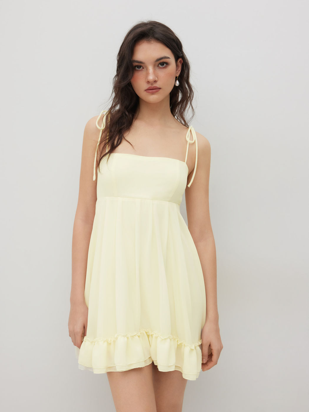 Chiffon Bowknot Cut Out Ruffle Mini Dress
